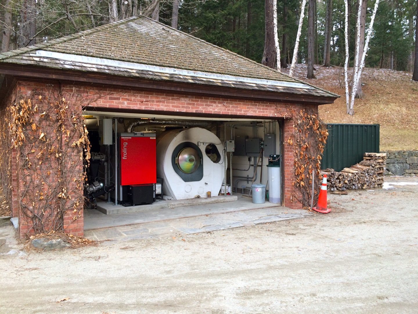 boiler house with door open showing boilers